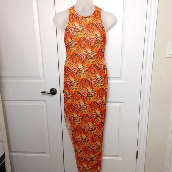 Zebra orange print mesh swim cover up - Picture 1 of 7
